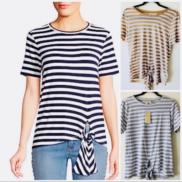 MICHAEL Michael Kors Khaki Stripe Front Tie Top - Picture 5 of 5